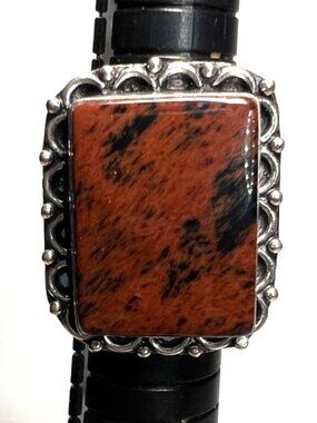 Large Mahogany Obsidian gemstone, .925 sterling silver band, BOHO